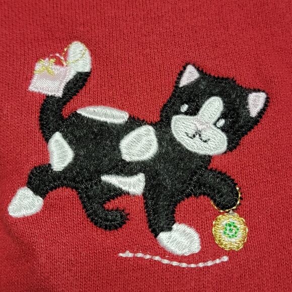 VTG 90s Grandma Sweatshirt Womens Sz M Cat Kittens Embroidered Bell Christmas - Picture 4 of 10